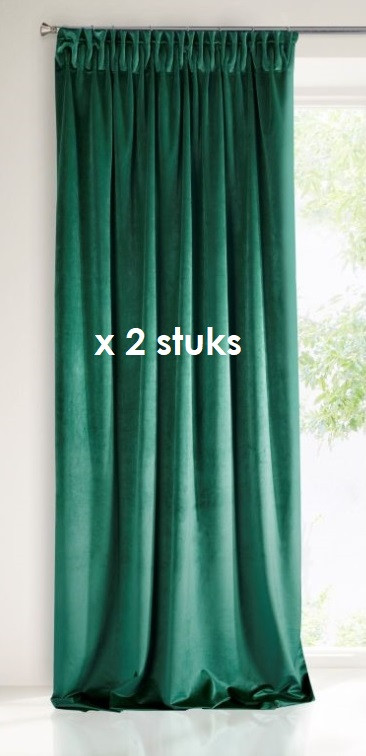 Velours gordijn groen met plooiband 140x270cm x 2 stuks
