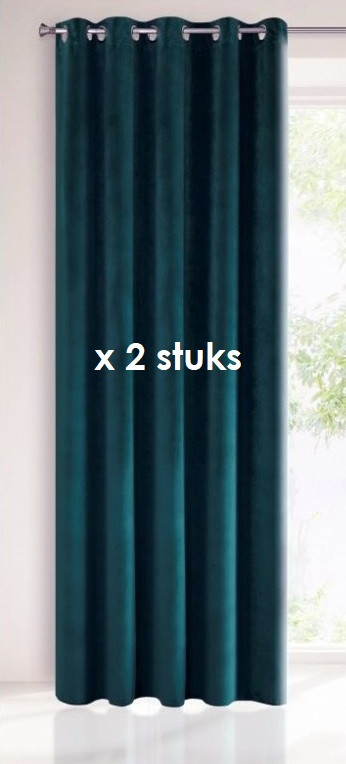 VELOURS RINGGORDIJN DONKER TURQUOISE 140X250CM X 2 STUKS