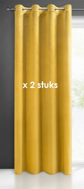 Ringgordijn Velours GEEL 140x250cm x 2 stuks