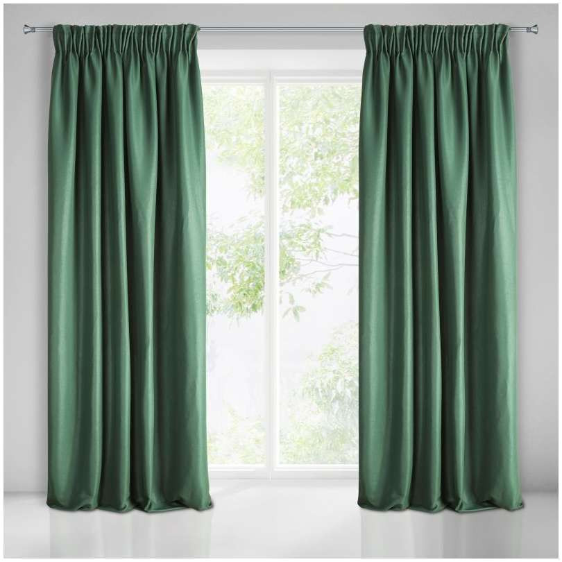 GORDIJN MET PLOOIBAND DONKERGROEN 140X270CM X 2 STUKS