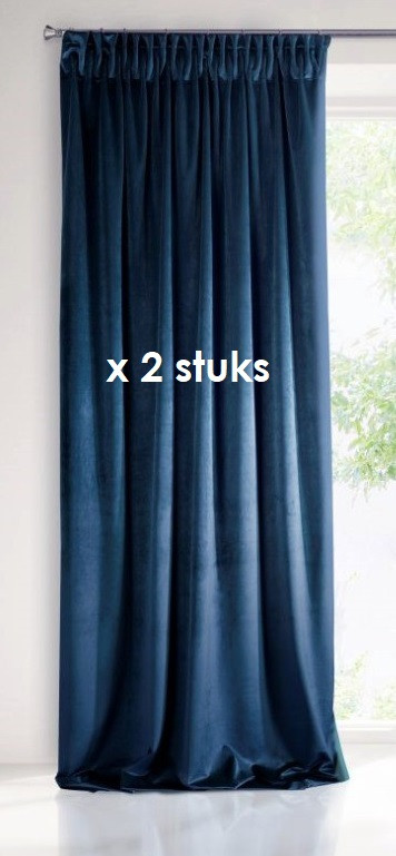 Velours gordijn donkerblauw met plooiband 140x270cm x 2 stuks