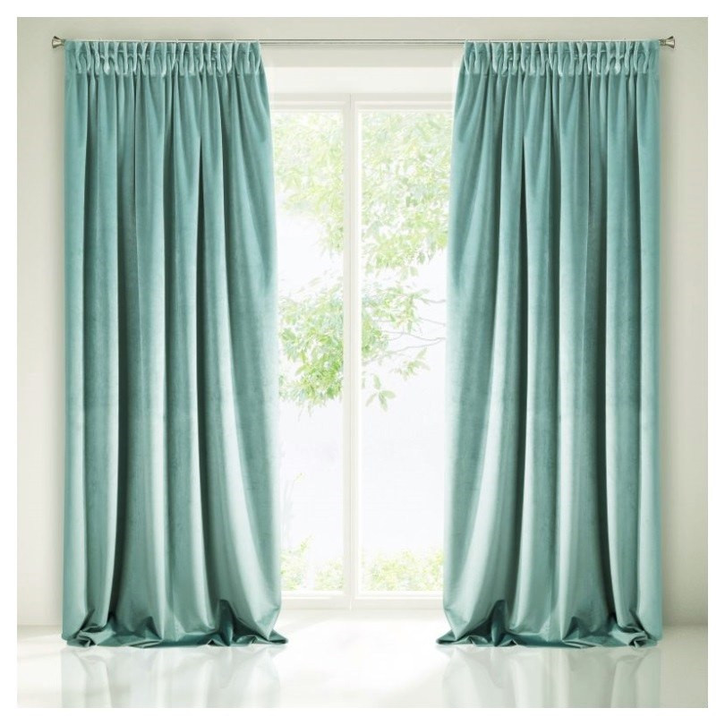Velours gordijn lichtturquoise met plooiband 140x270cm x 2 stuks