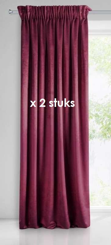 Velours gordijn magenta met plooiband 140x270cm x 2 stuks