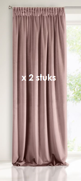 Velours gordijn oudroze met plooiband 140x270cm x 2 stuks