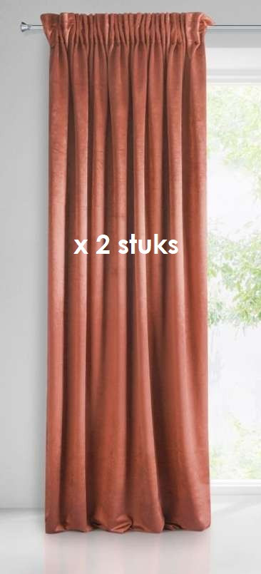 Velours gordijn terracotta met plooiband 140x270cm x 2 stuks