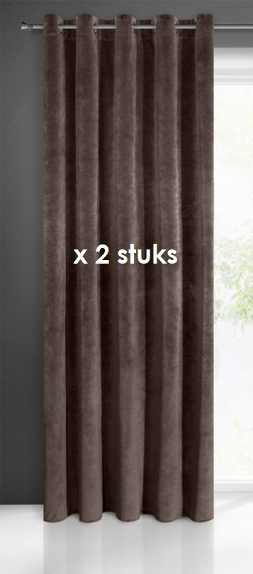 Velours GORDIJNEN MET RINGEN BRUIN 140x250cm x 2 stuks