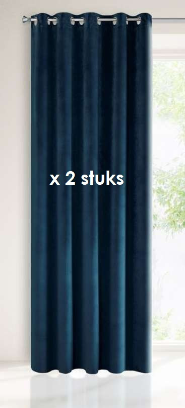 Velours ringgordijn donkerblauw 140x250cm x 2 stuks