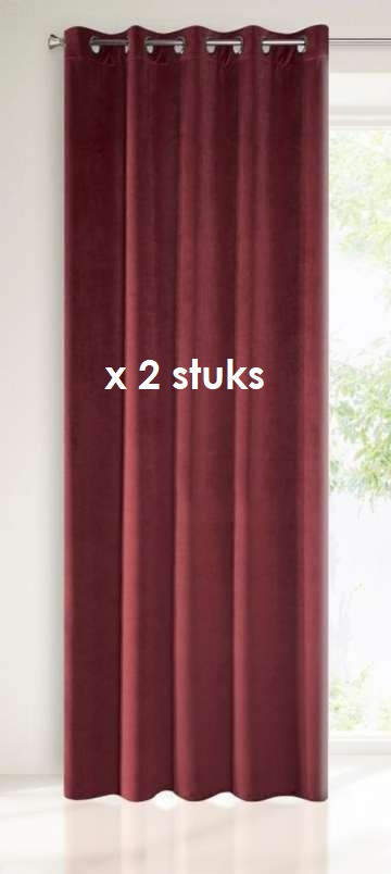 Ringgordijn Velours DONKERROOD 140x250cm x 2 stuks