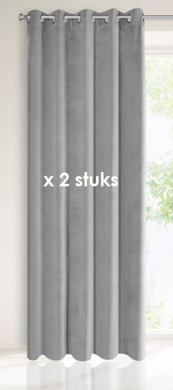 Velours ringgordijn lichtgrijs 140x250cm x 2 stuks