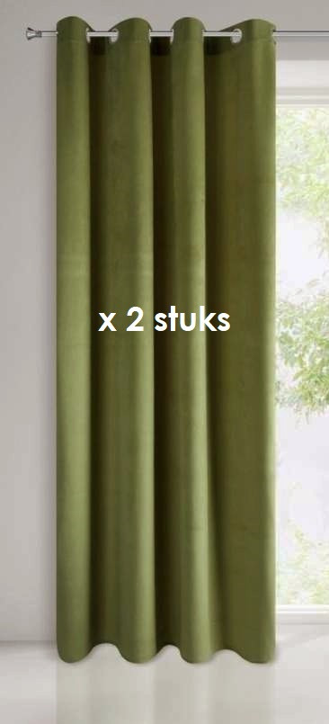 Ringgordijn Veloursachtig olijfgroen 140x250cm x 2 stuks