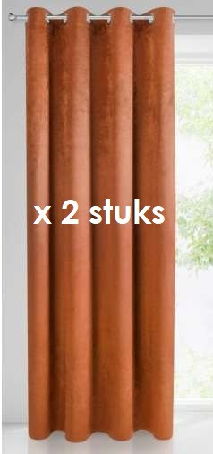 Slot bladeren knuffel Ringgordijn Velours COGNAC 140x250cm x 2 stuks - Velours Gordijnen