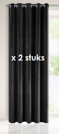 Ringgordijn Velours ZWART 140x250cm x 2 stuks