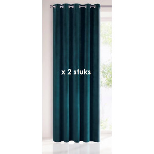 VELOURS RINGGORDIJN DONKER TURQUOISE 140X250CM X 2 STUKS