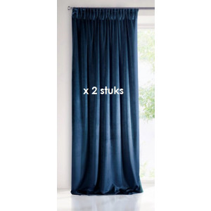 Velours gordijn donkerblauw met plooiband 140x270cm x 2 stuks