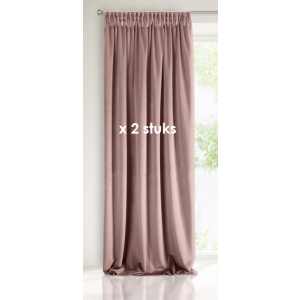 Velours gordijn oudroze met plooiband 140x270cm x 2 stuks