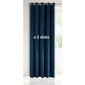 Velours ringgordijn donkerblauw 140x250cm x 2 stuks