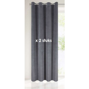 Velours ringgordijn medium grijs 140x250cm x 2 stuks
